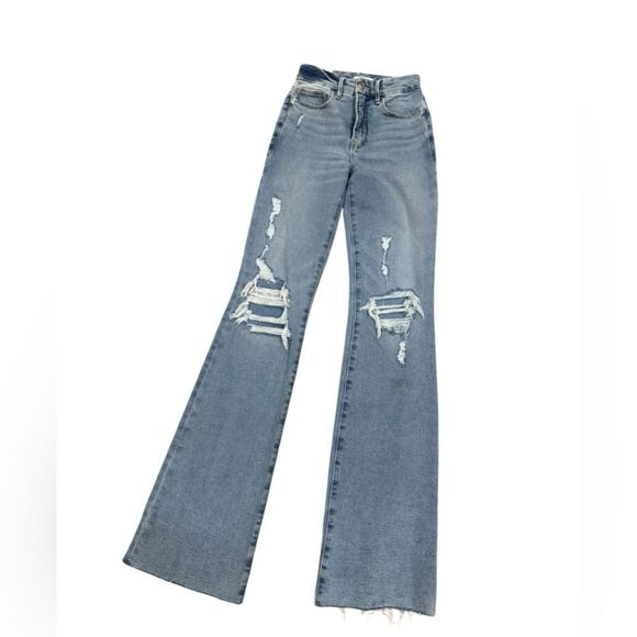 Good American Good Legs Flare Jeans Distressed Raw Hem NWT 00/24 - Picture 1 of 4